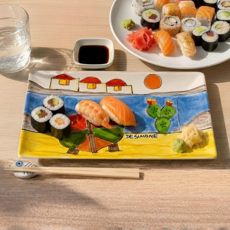 Handmade sicilian ceramic Sushi set Dammusi Elaborato De Simone Pottery mise en place Handmade sicilian ceramic Sushi set Dammusi Elaborato De Simone Pottery mise en place